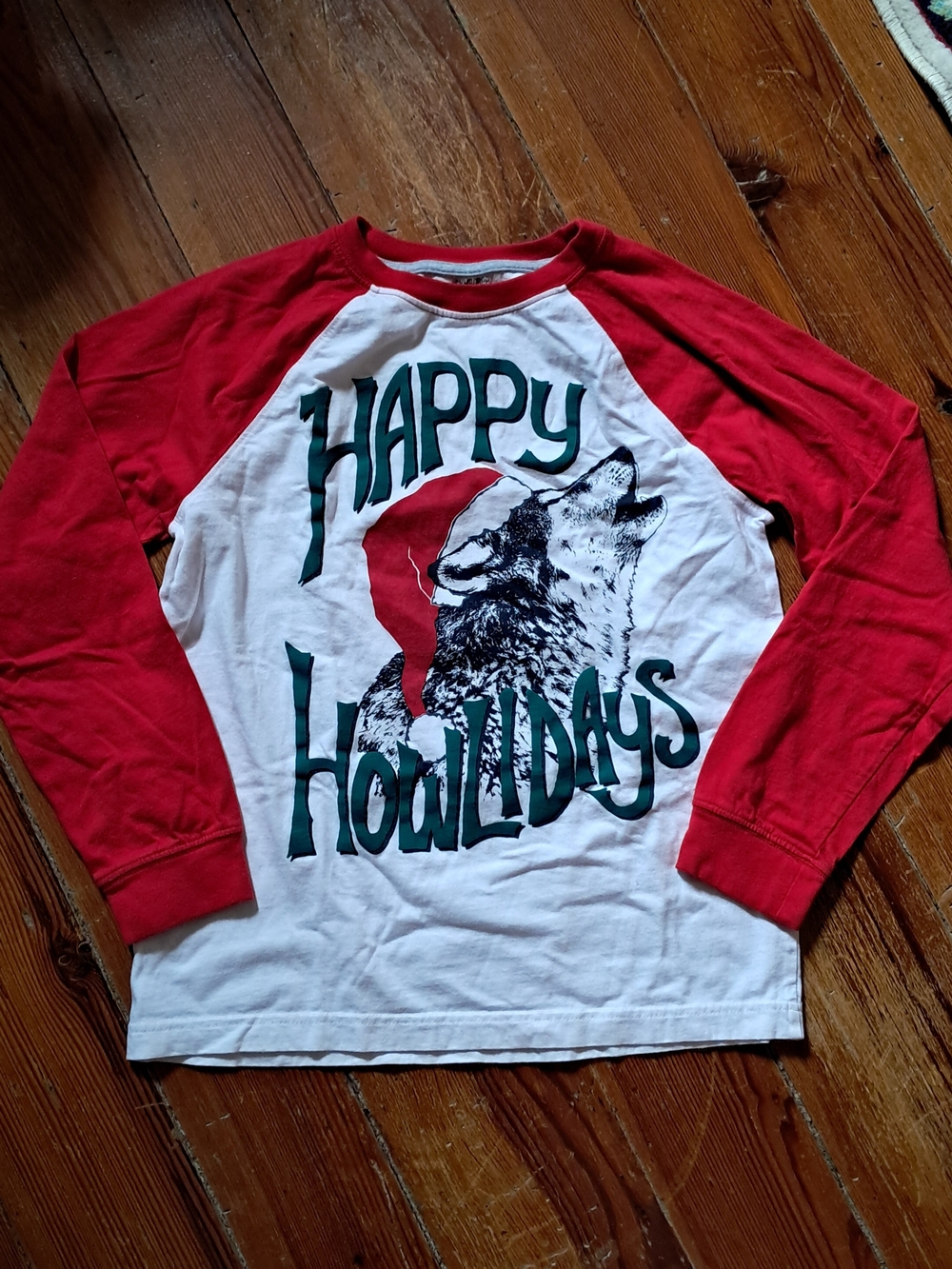 Gymboree Happy Howlidays Red & White Holiday Graphic Raglan Tee